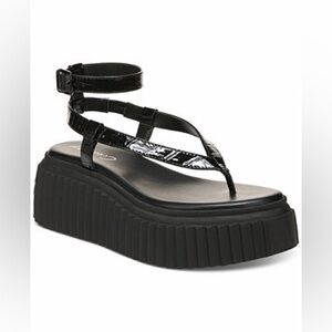 🆕 Circus by Sam Edelman Elana Black Crocodile Platform Sandal with Ankle Strap